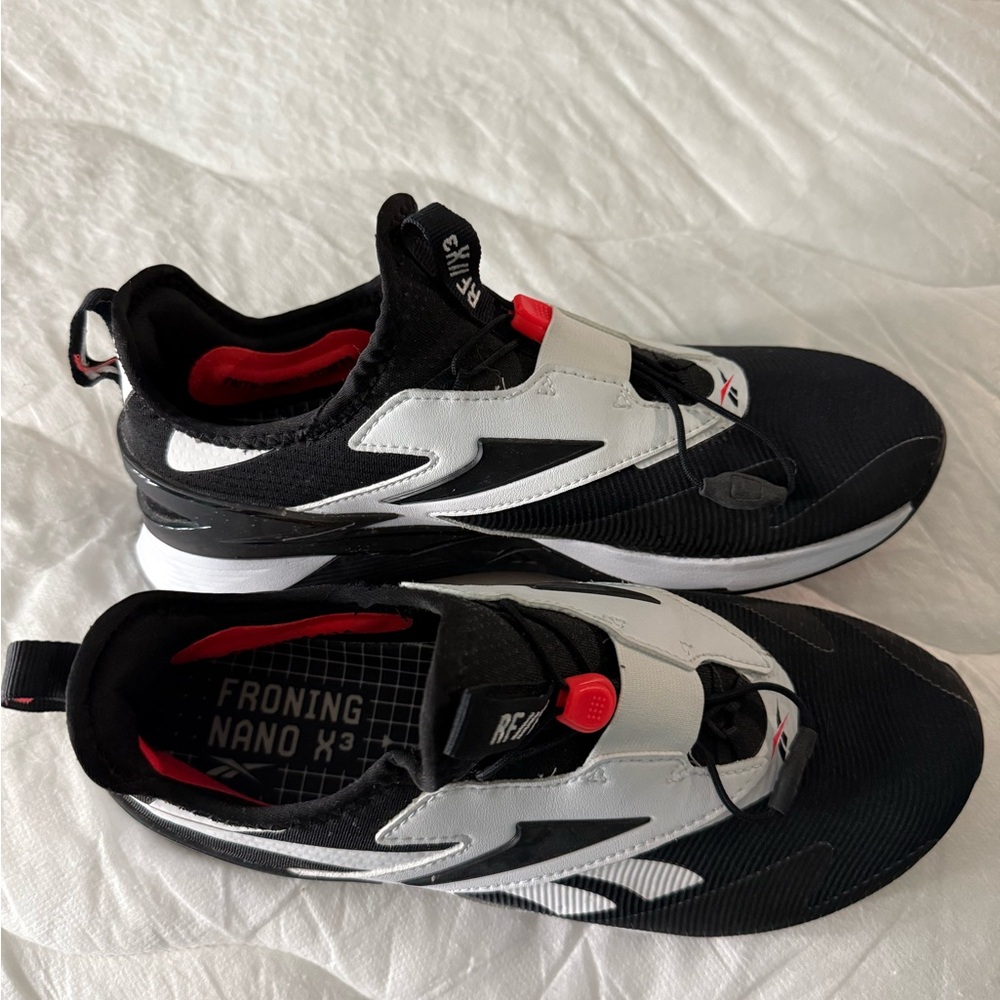 Reebok Black and White Athletic Shoes with Red Highlights